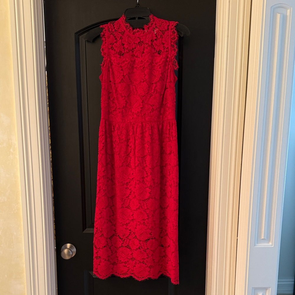 Kate Spade Vibrant Red Lace Midi Dress